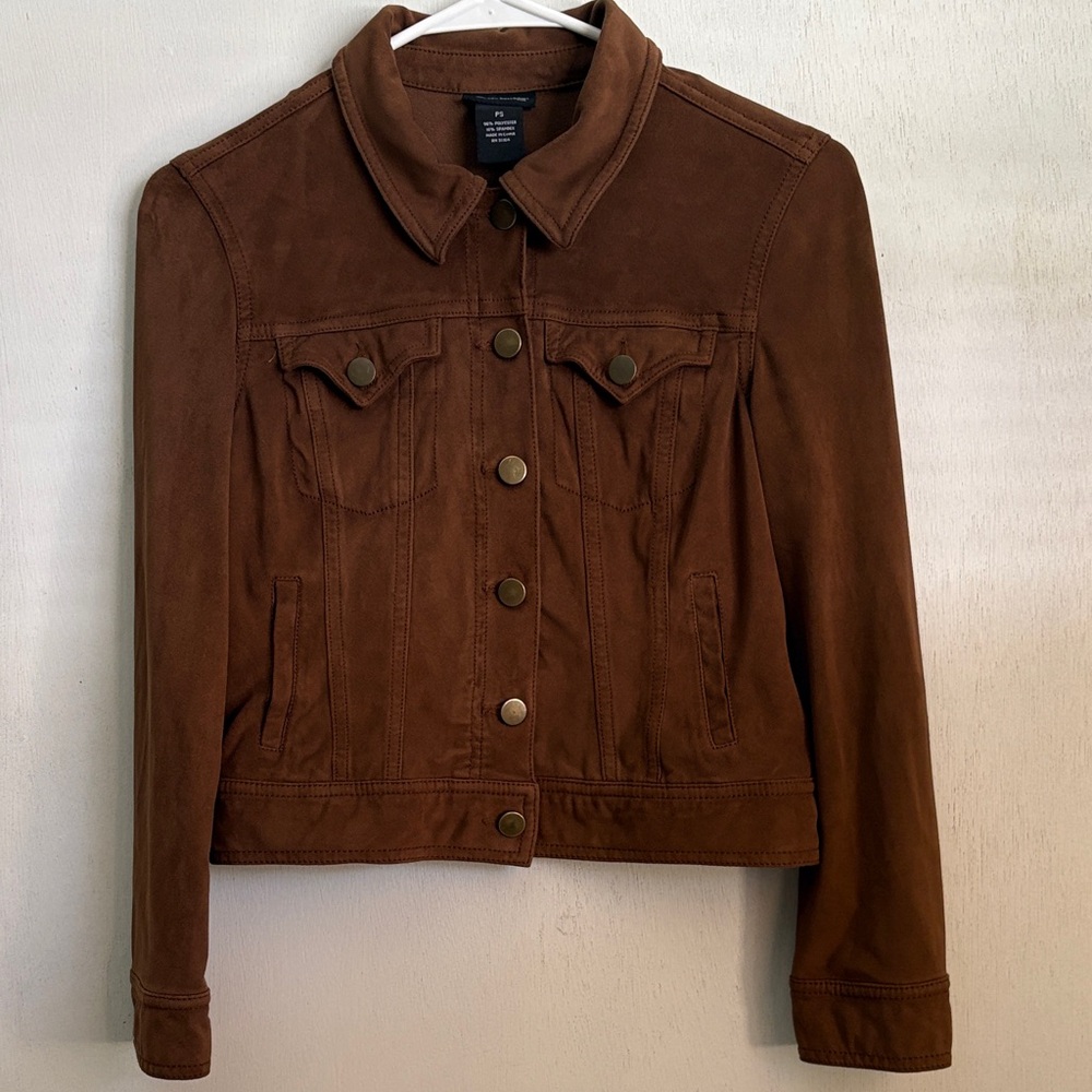 new directions Brown Suede Button-Front Jean Jacket